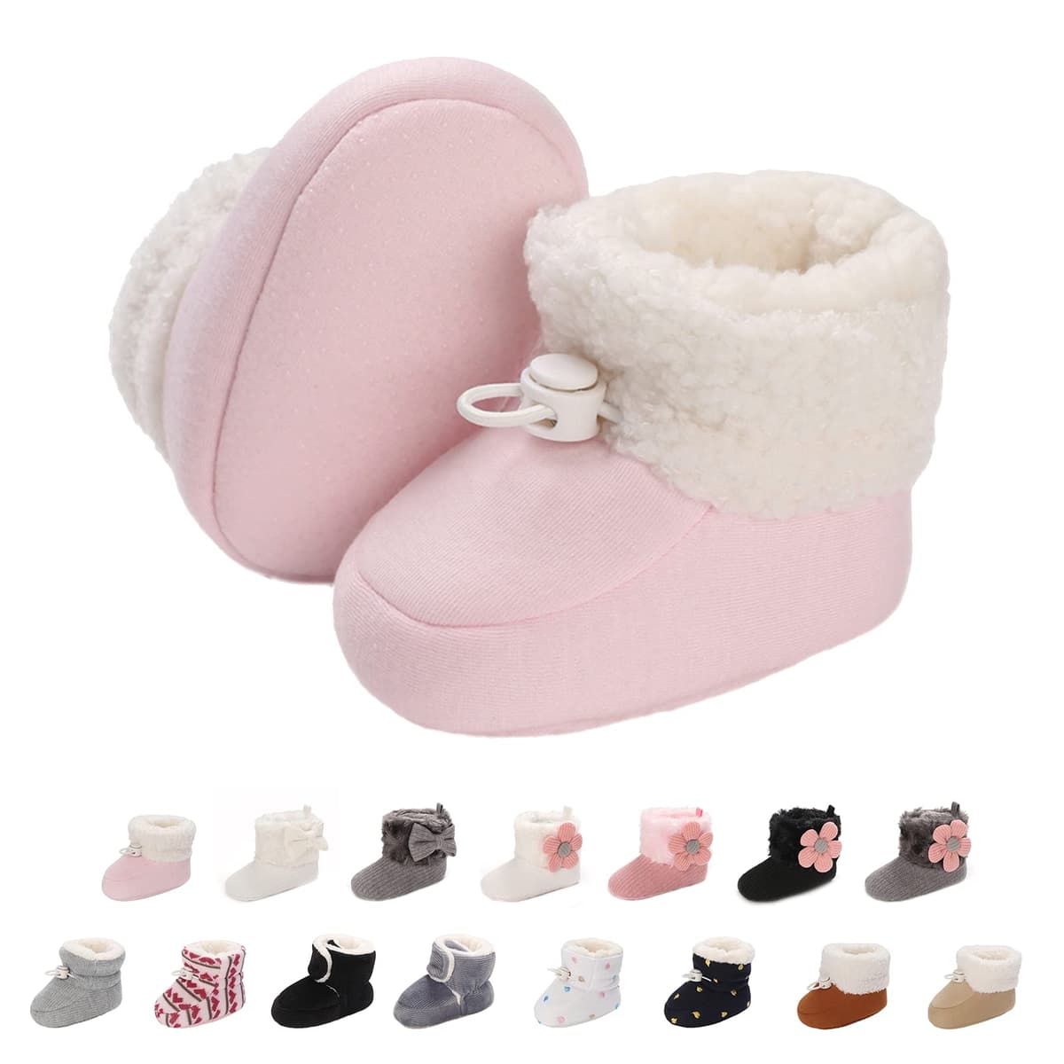 Baby Winter Warm Fleece Bootie, Newborn Non-Slip Soft Sole Winter Shoes Sock Shoes Cute Adjustable Crawling Shoes Prewalker Boots for Girls Boys Toddler 0-18 Months — view 19