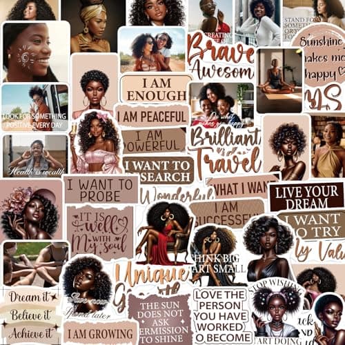 Vemfare Black Women Stickers for Women - 50 Pcs Black Girl Water Bottle Stickers for Vision Board, Inspirational Waterproof Scrapbook Decals, Motivational Vinyl Sticker for Laptop Journaling