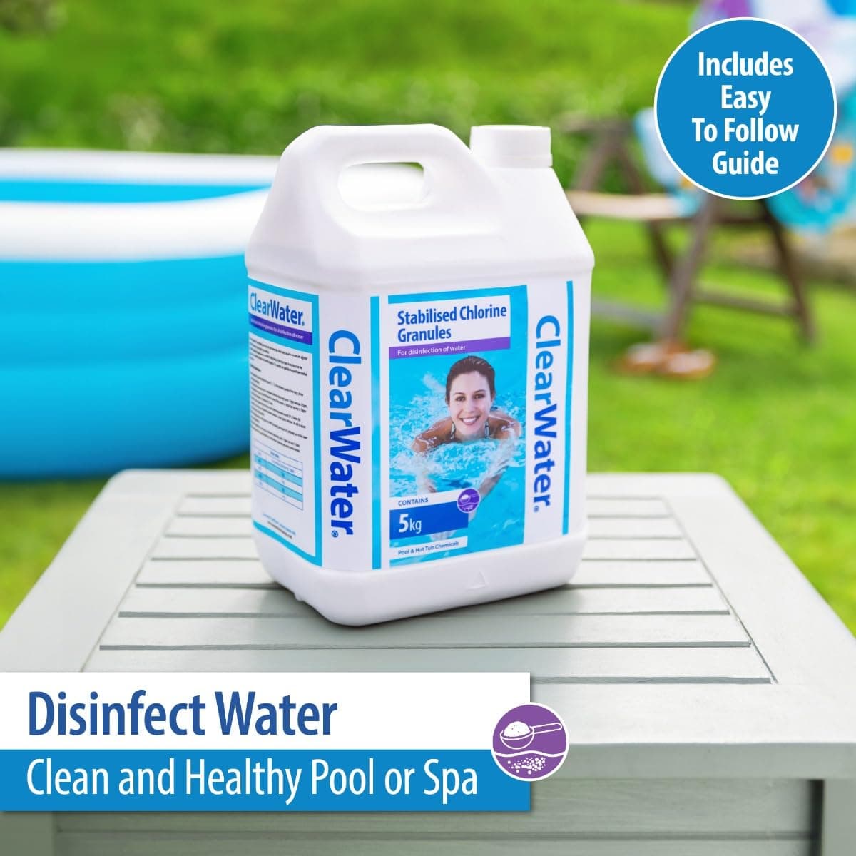 Clearwater Chlorine Granules for Hot Tub Spa and Swimming Pool Water Treatment for Rapid Disinfecting and Cleaning, Jerry Can, 5 kg — view 4