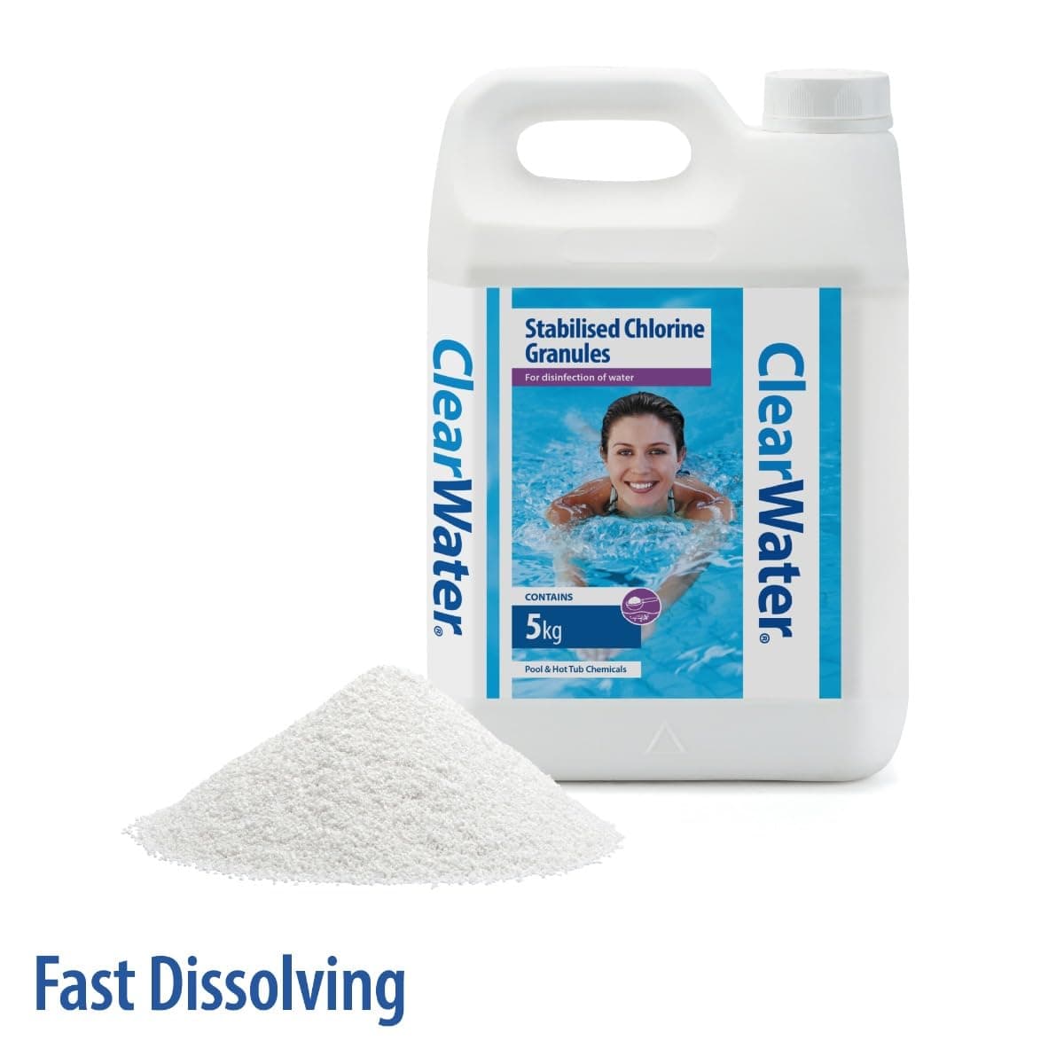 Clearwater Chlorine Granules for Hot Tub Spa and Swimming Pool Water Treatment for Rapid Disinfecting and Cleaning, Jerry Can, 5 kg — view 3