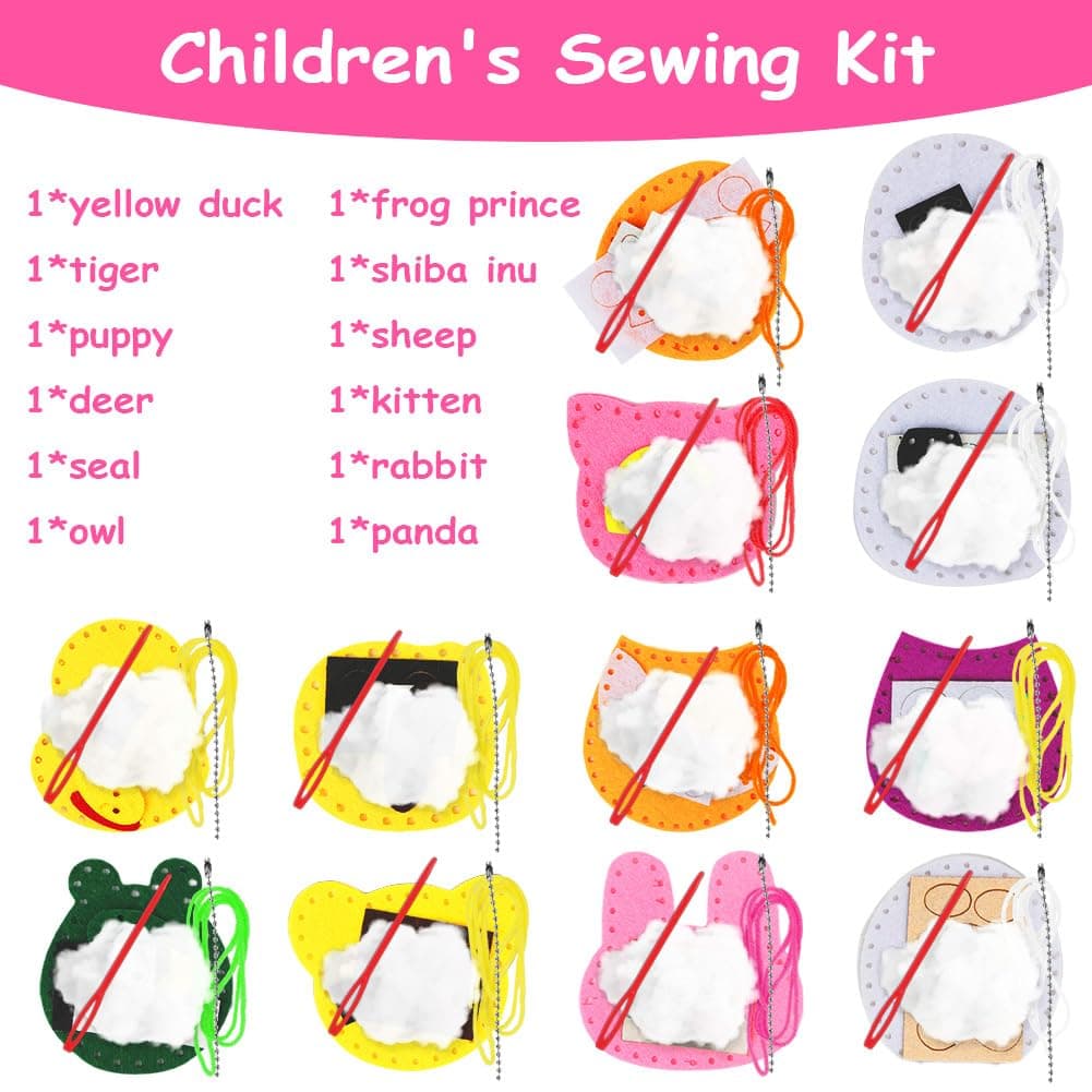 Vicloon First Sewing Kit for Kids, 12-Piece Cute Animal Keychain Sewing Craft Kits, Fun Sewing DIY Kits, Introduction to Sewing Kit for Kids Age 5-12 Learn to Sew Arts and Crafts — view 4