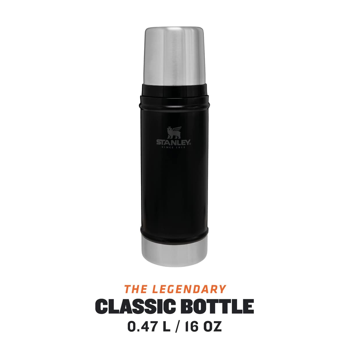 Stanley 1913 Classic Legendary Thermal Flask 0.47L - Keeps Hot Or Cold for 15 Hours - BPA-Free Insulated Bottle - Stainless Steel Coffee Flask - Leakproof - Dishwasher Safe - Matte Black — view 3