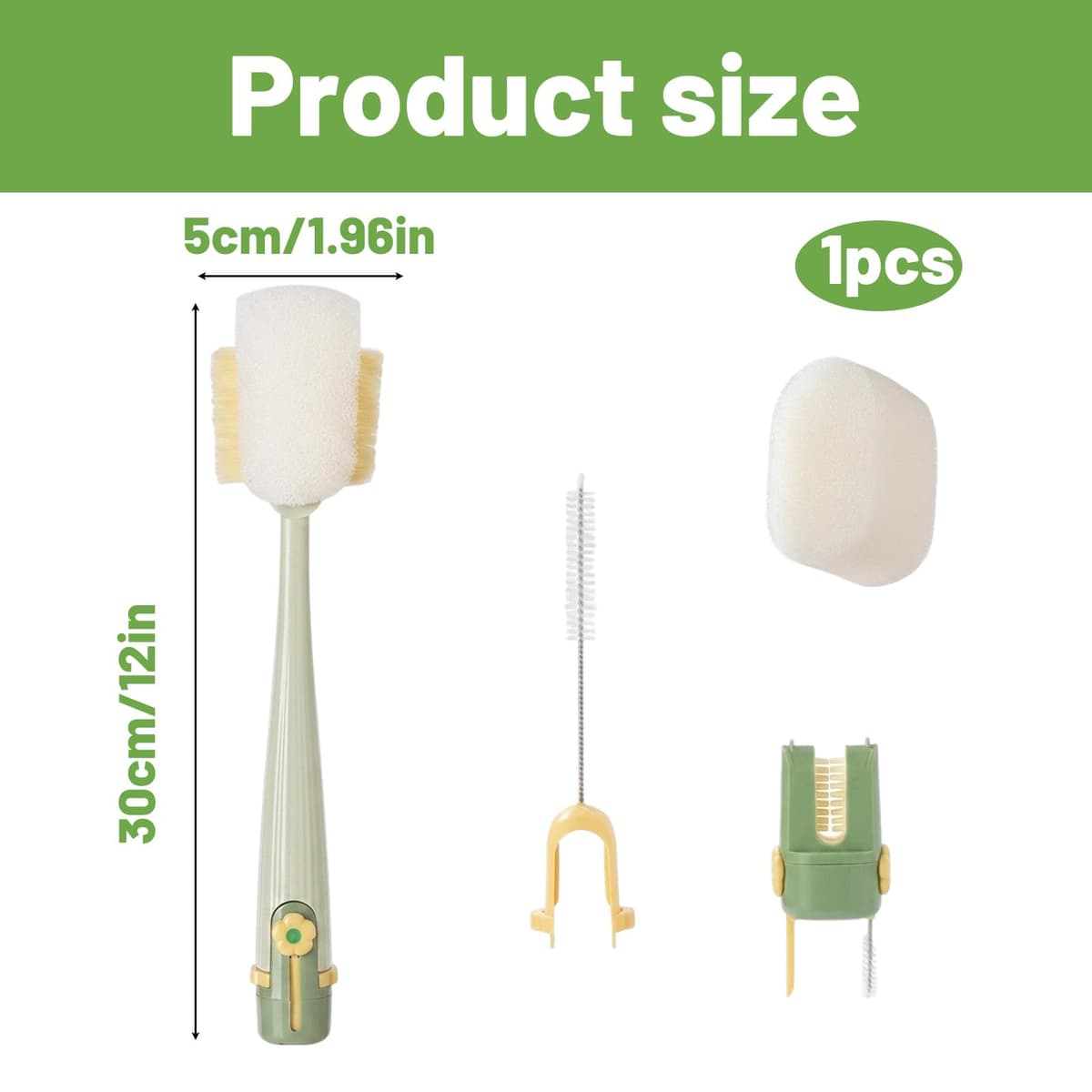 Bottle Cleaner Brush, Multi Functional Cleaning Brush with 5 in 1 Design, Ideal for Bottle and Straw Cleaning, Green Colour — view 2