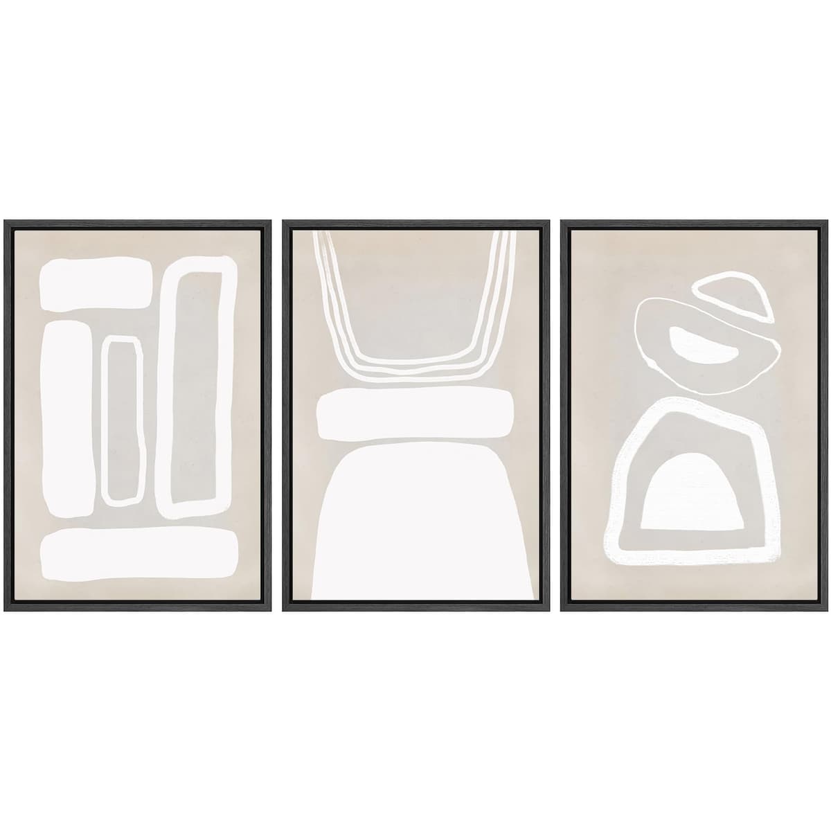 SIGNWIN Framed Canvas Print Wall Art Set Blue White Grunge Geometric Pattern Abstract Shapes Cozy Neutral Decorative Contemporary Minimal for Living Room, Bedroom, Office - 24"x36"x3 Natural — view 124