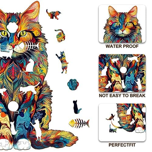 KAAYEE Wooden Jigsaw Puzzles, Wooden Maine Coon Puzzle Adult 23.6 * 18.9in — view 4