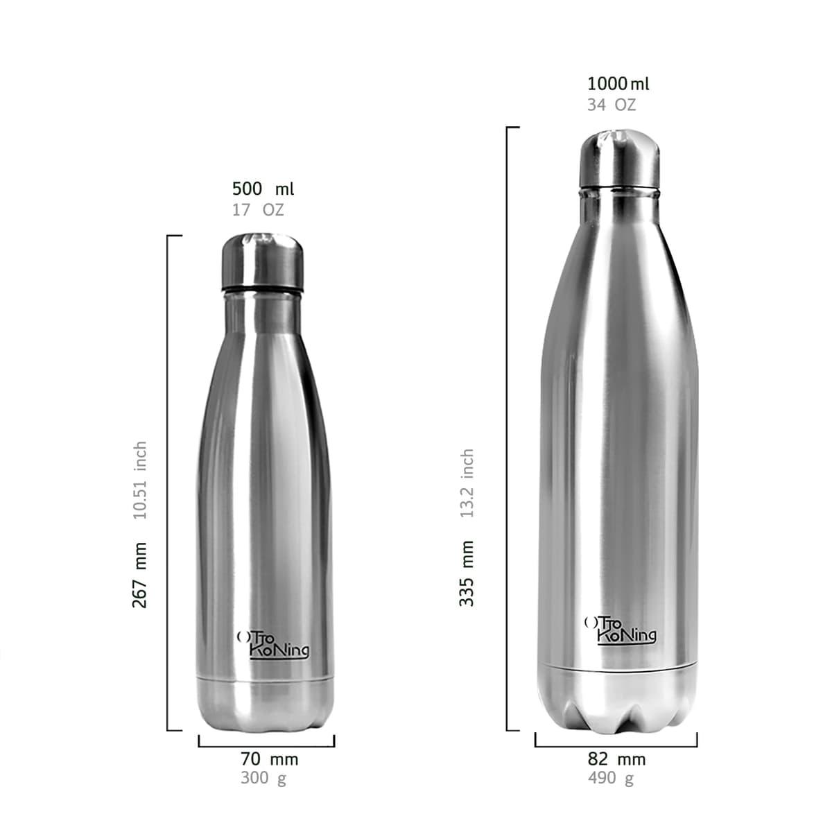 Water Bottle Otto Koning 1L - 1 Litre Stainless Steel Vacuum Insulated Flask - Keeps Cold 24h / Hot 12h - Large Leak Proof & BPA Free Metal Drinks Bottle for Gym, Hiking & Sports — view 3