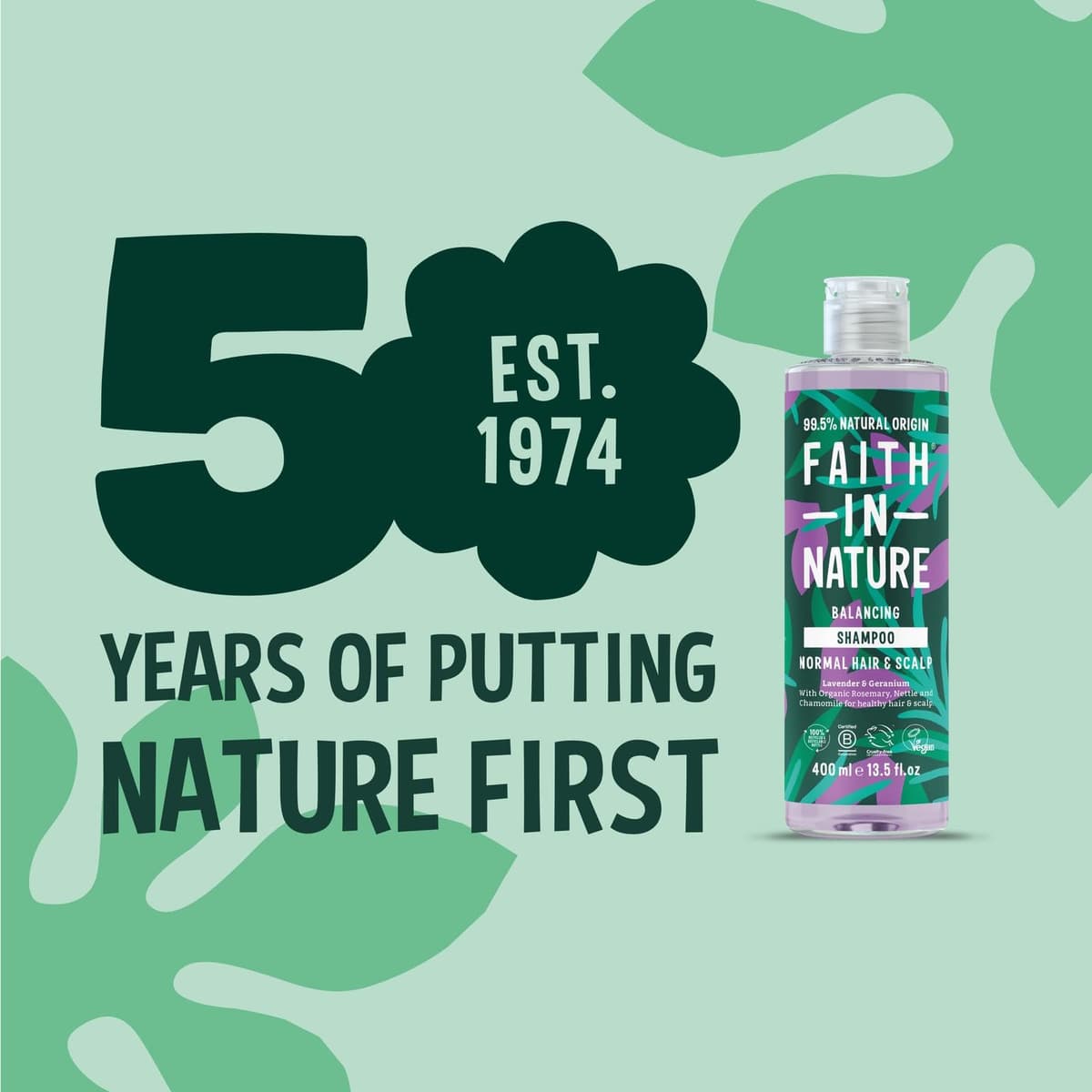Faith In Nature Natural Lavender & Geranium Shampoo, Balancing for Normal Hair & Scalp, Vegan & Cruelty Free, No SLS, Silcones or Parabens, 400ml — view 2