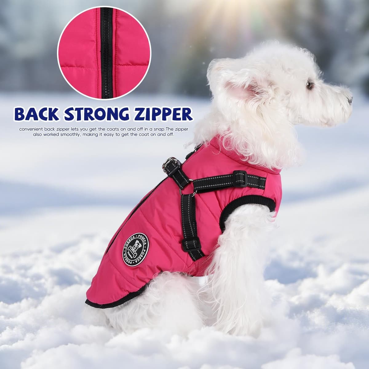 Poseca Waterproof Winter Coat for Small Dogs - Warm Vest Jacket with Harness for Small Medium Large Dogs — view 8