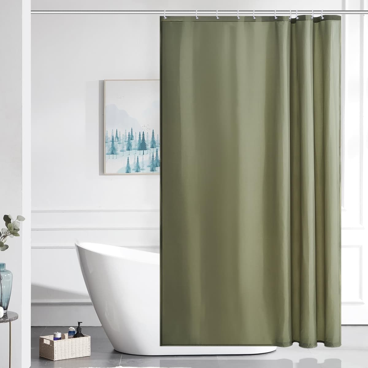 Furlinic Navy Shower Curtain Anti Mould Resistant Waterproof Bathroom Curtains Washable Polyester Fabric 90x180cm with Weight Tape for Bath Wet Room 35x72 Inch. — view 86