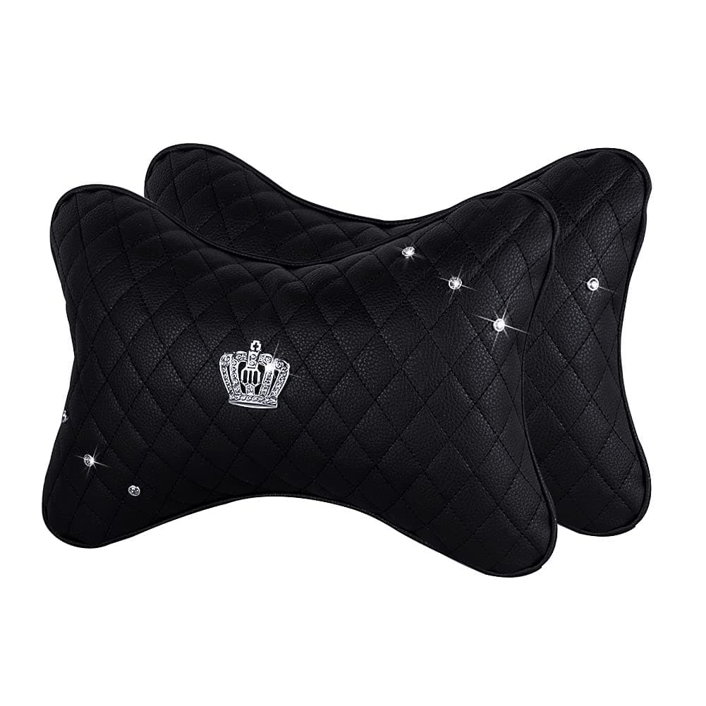 eing 2PCS PU Leather Car Seat Belt Cover Shoulder Seatbelt Pad with Bling Rhinestones Crown for Adults Youth,Black — view 9