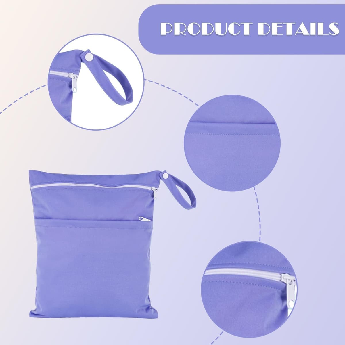 Wet Clothes Bag, Waterproof Reusable Portable Small Wet Bag, Washable Wet Bags for Swimming Camping Travel Gym Pool Beach for Storage Dry Or Wet Clothes 14.1X11.6 Inch (Purple) — view 3