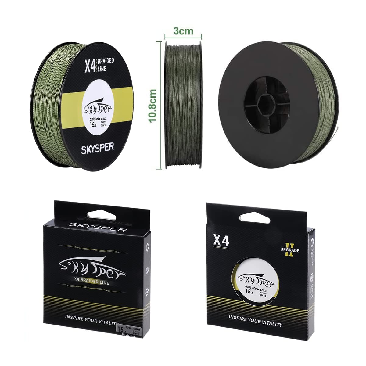 SKYSPER Trenzado de Pescar X4 Trenzado de 4 Hilos 300/500/1000 m PE Sedal Trenzado Super Suave Fuerte de Polietileno Línea de Pesca 15-100LB Profesional Hilo Trenzado para Pesca en mar — view 7