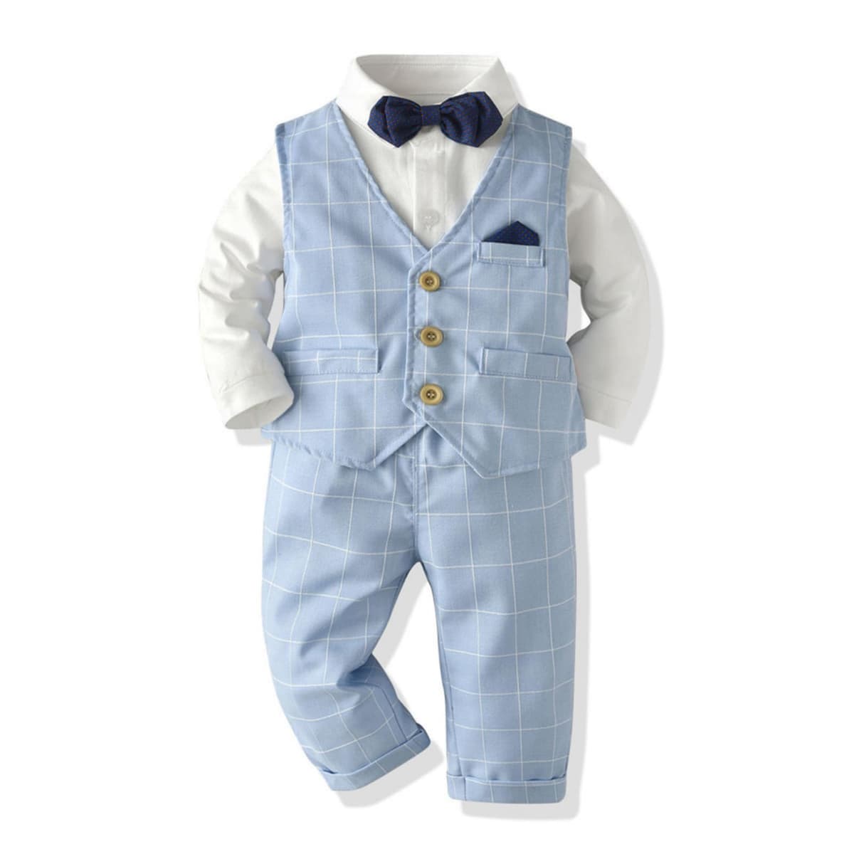 Volunboy Baby Boys Gentleman Suit, Toddler Formal Waistcoat Outfit Wedding Shirts + Vest +Bow Tie 4 PCS Set