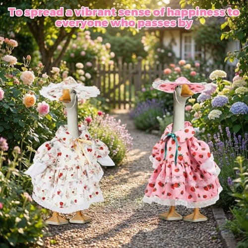 2 Pack Porch Goose Outfit Set, 2 Dresses + 2 Hats, Weather-Resistant Polyester, Fits 23 Inch Garden Goose Statues, for Outdoor Patio Lawn Decor (Option 02) — view 4