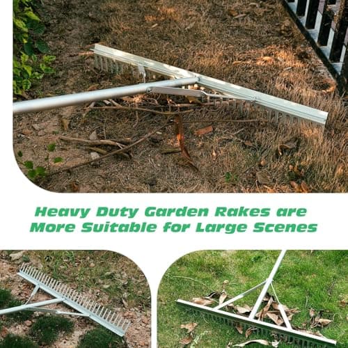 Lilistar Garden Rake, 36" Head Aluminum Landscape Lake Weed Rake with Adjustable 67.3" Handle, for Leaves and Leveling, Loosening Soil, Lawn Care, Various Gardening Tasks — view 5