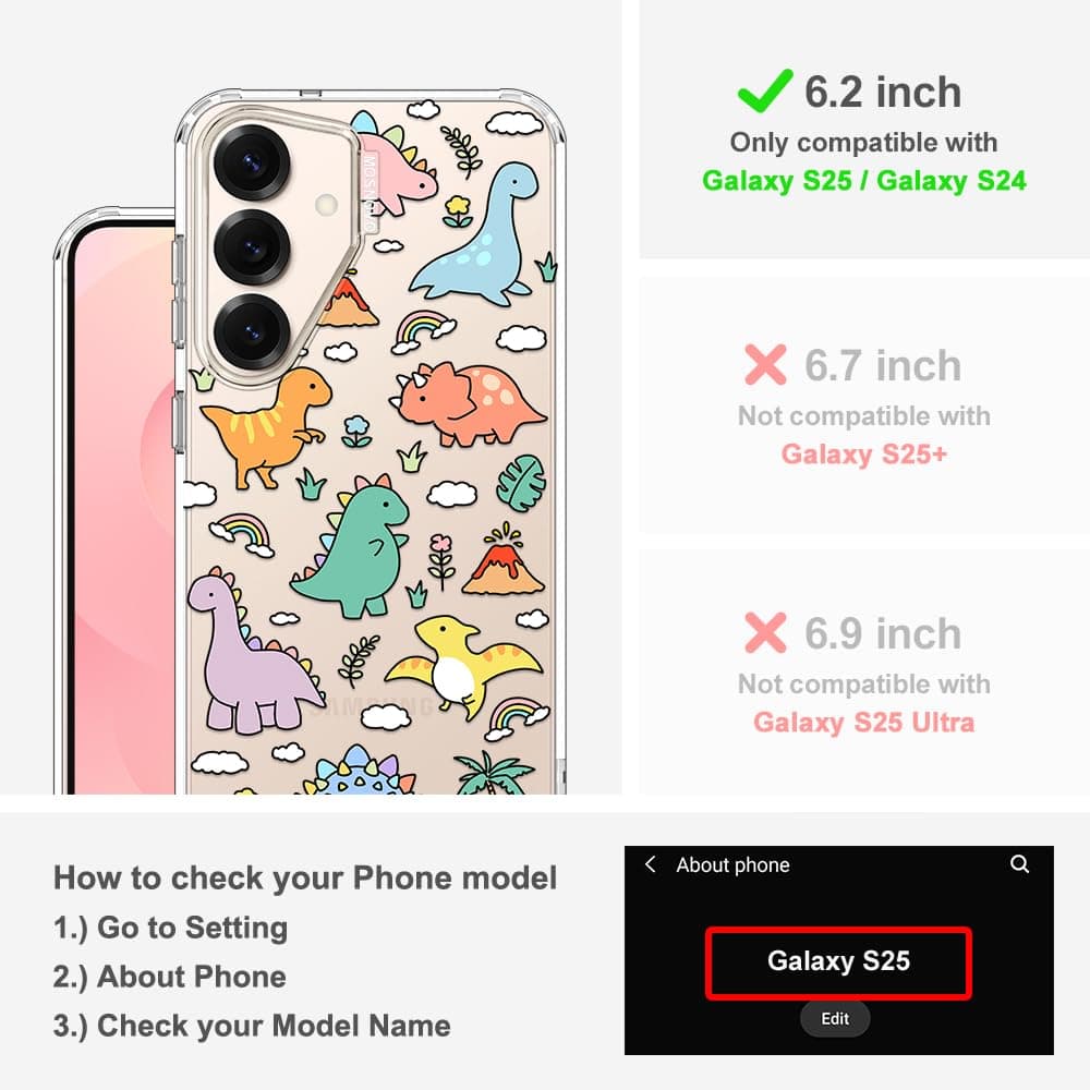 MOSNOVO Case for Samsung Galaxy S25 / Galaxy S24, [Buffertech 6.6ft Military-Grade Drop Protection] [Anti Peel Off Tech] Clear TPU Bumper Phone Case Cover Design - Dinosaur Land — view 2