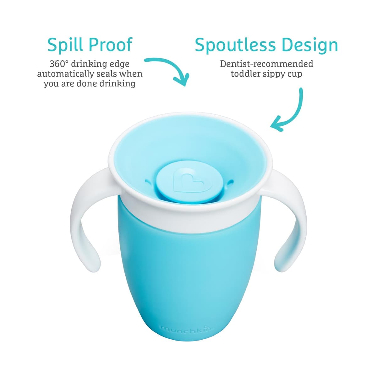 Munchkin Miracle 360 Sippy Cup | Trainer Toddler BPA Free Baby & Toddler Cups w.Handles | Non Spill | Dishwasher Safe Baby | Leakproof | 6+ Months| 7oz/207ml | 2 Pack | Blue/Green — view 3