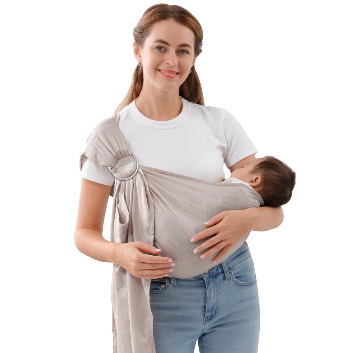 vrbabies Baby Sling Carrier for Newborn to Toddlers, Adjustable Breathable Muslin Double Ring Sling Wraps, Sling Holder Carrier Scarf, Ideal Baby Gift for New Parents (Grey)