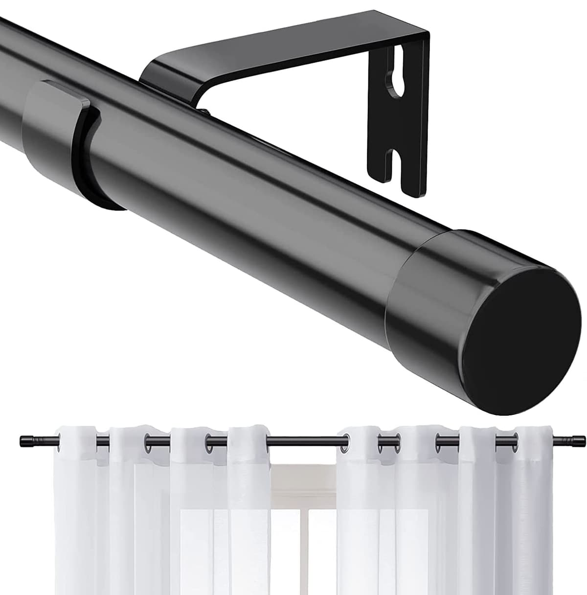 Barra de Cortina, 76-308cm Barra para Cortinas Extensible con Soportes, 16 mm de Diámetro Barra de Cortina Juego Ajustable de Herrajes de Acero Inoxidable Decorativa para Dormitorio/Plata — view 12