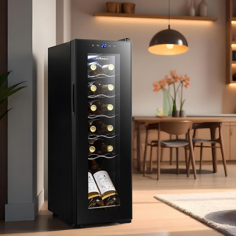 Nilson Vinoteca 12 Botellas Negro, NVN1200S. Cíclica, 44 dB Nivel Sonoro, Zona Única de Temperatura, Pantalla Digital, Luz Interior LED, Puerta Cristal, Apertura Tipo Uñero, Eficiencia Energética G — view 4