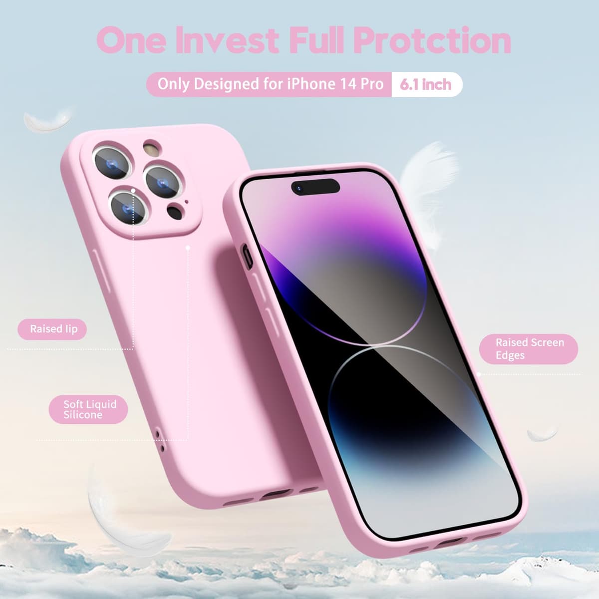 oakxco for iPhone 17 Pro Max Phone Case Liquid Silicone, Cute Thin Slim Grip Soft Rubber Gel for Women Men, Smooth Matte TPU Plain Solid Color Girly Simple Case with Camera Cover, Light Pink — view 1571