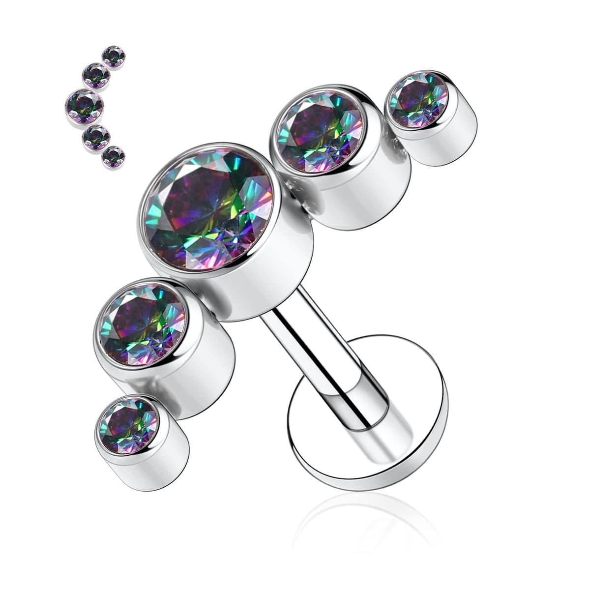 hengkaixuan 16G Titanium Labret Studs - Internally Threaded Flatback - Unisex - Silver - Piercing Jewellery — view 10
