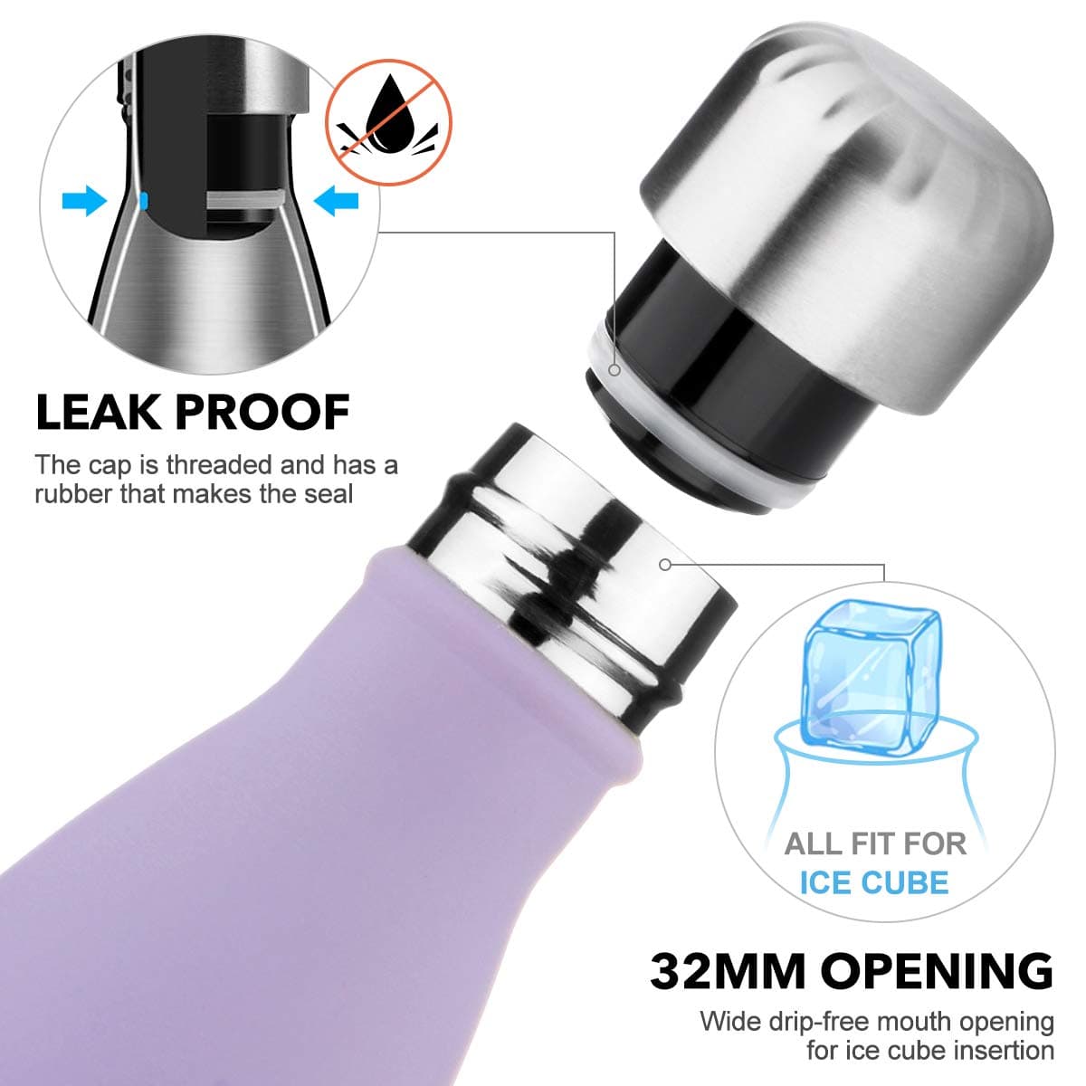 Lalafancy Botella de Agua Acero Inoxidable 350ml/500ml/750ml, Aislamiento de Vacío de Doble Pared, Botella Termica de Frío/Caliente para Niños, Deporte, Oficina, Gimnasio, Ciclismo — view 4