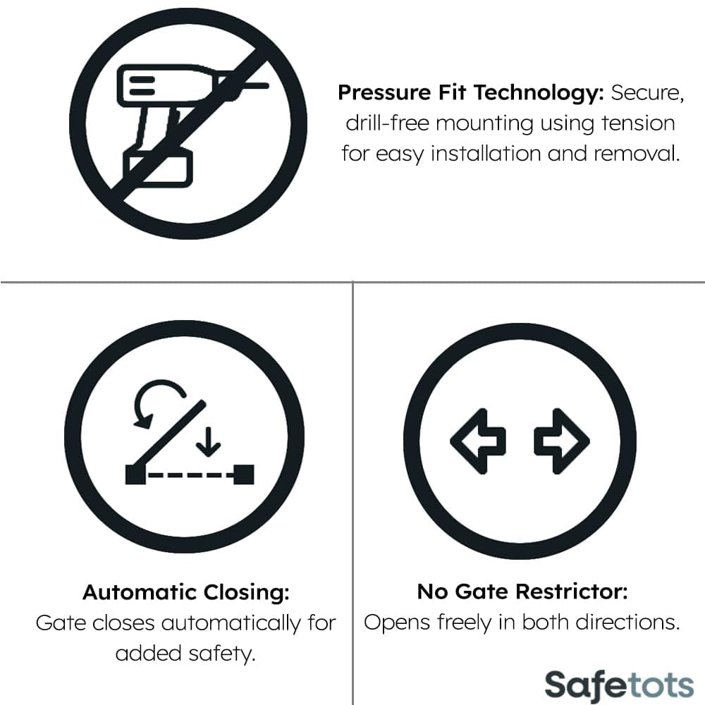 Safetots Curved Top Safety Gate, 80cm - 89cm, Matt Black, Pressure Fit Stair Gate, Baby Gate for Doors Hallways and Spaces, Safety Barrier, Easy Installation — view 4