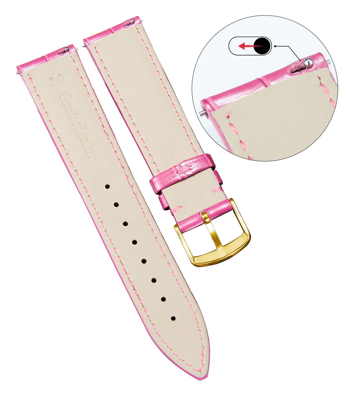 BINLUN Quick Release Leather Watch Straps Replacement Watch Bands Smart Watch Strap Crocodile Pattern in 10 Colors 13 Sizes with Silver/Gold/Rose-Gold Buckle for Men Women(10mm-24mm) — view 139