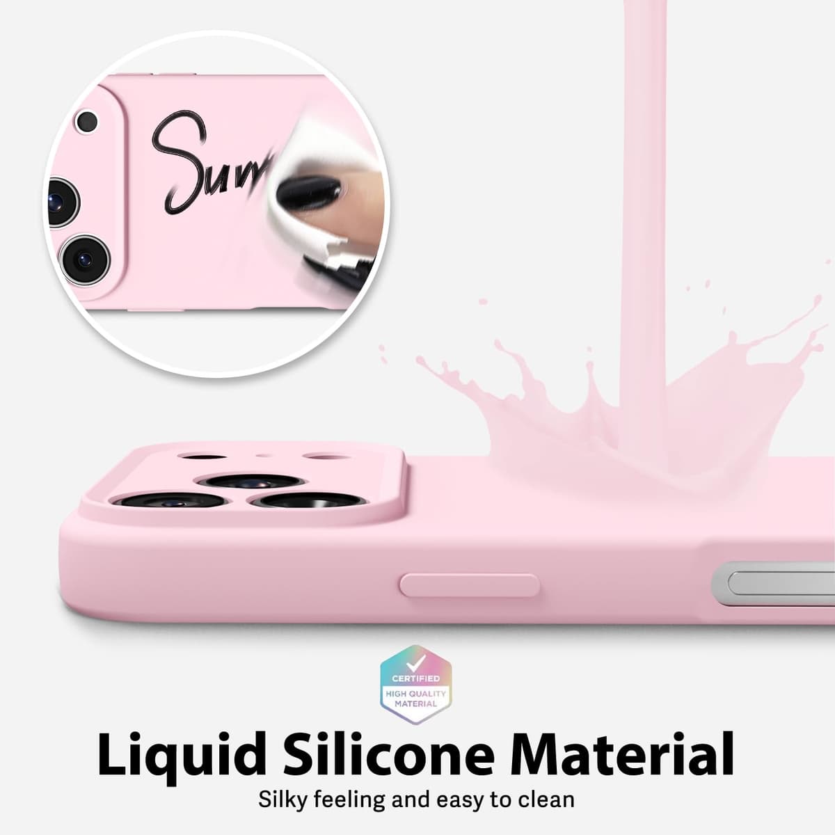 oakxco for iPhone 17 Pro Max Phone Case Liquid Silicone, Cute Thin Slim Grip Soft Rubber Gel for Women Men, Smooth Matte TPU Plain Solid Color Girly Simple Case with Camera Cover, Light Pink — view 4