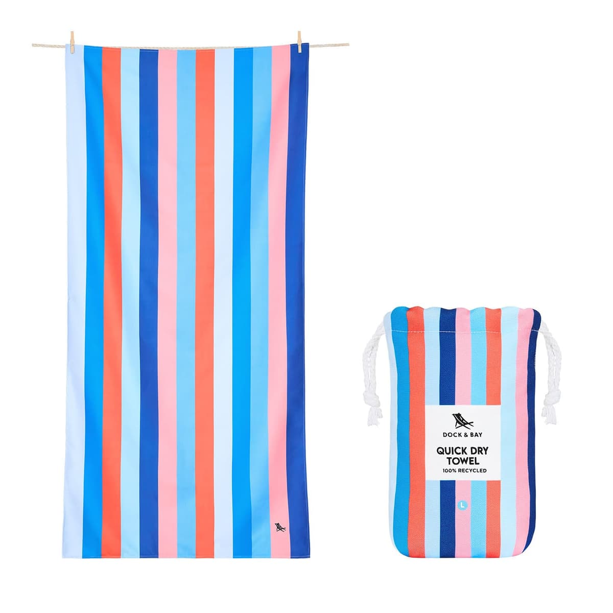 Dock & Bay Beach Towel - Quick Dry, Sand Free - Compact, Lightweight - 100% Recycled - Includes Bag - Cabana - Whitsunday Blue - Large (160x90cm, 63x35) — view 28