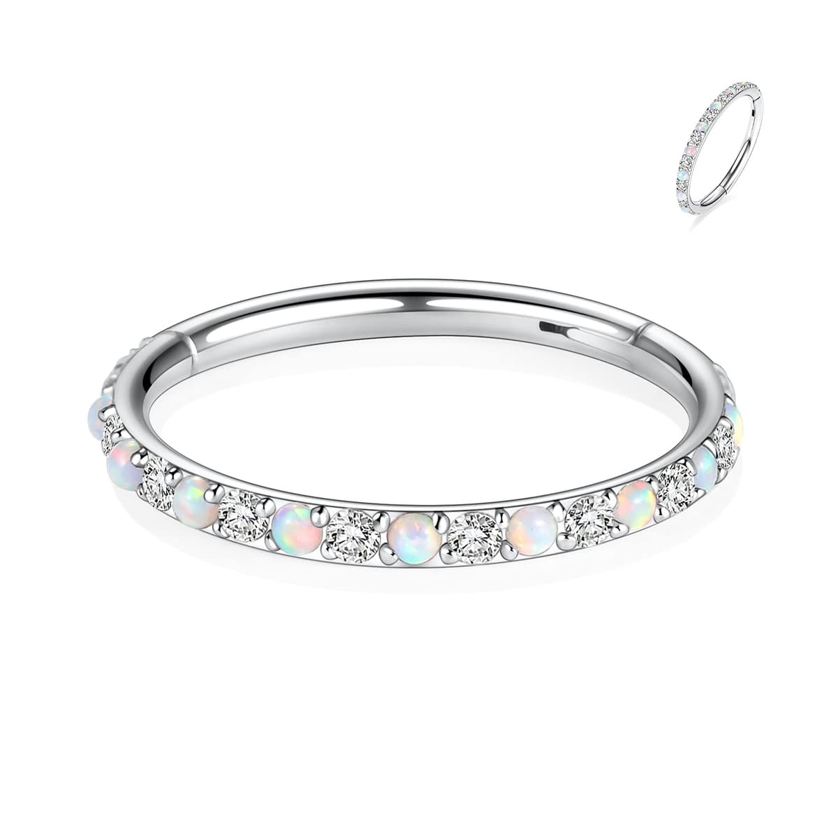 hengkaixuan CZ/Opal Nose Rings Conch Jewellery Septum Clicker 316L Surgical Steel Segment Ring Helix Cartilage Earrings Hoop Daith Tragus Rook Piercing Jewellery — view 21