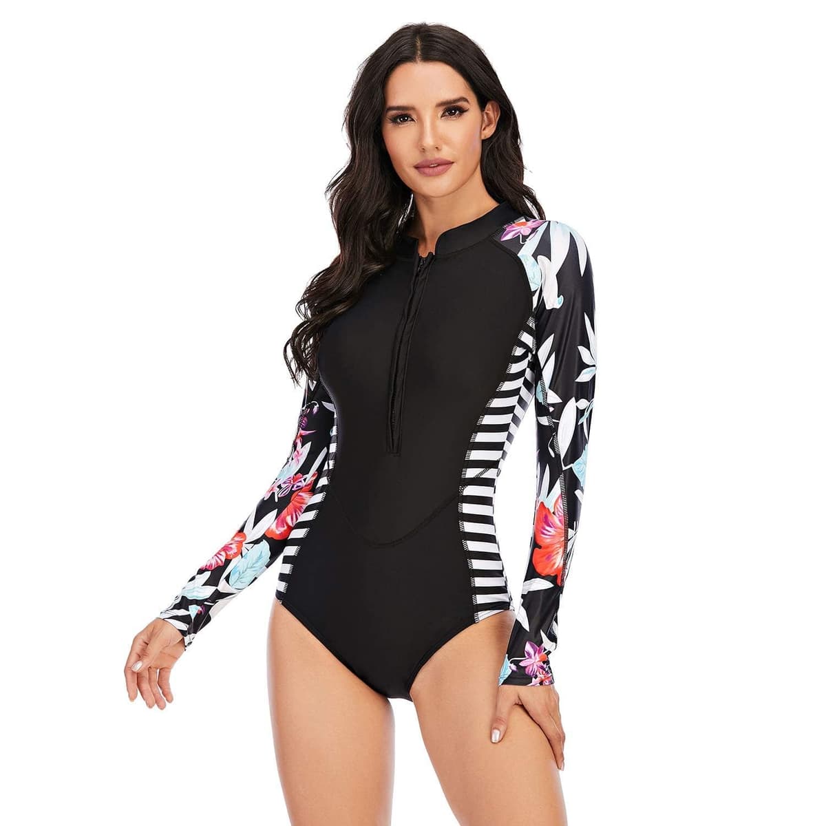 Ropa de Surf con Cremallera para Mujer Traje de Baño de Manga Larga Protectores contra Erupciones Recreativas de Una Pieza Traje de Baño — view 13