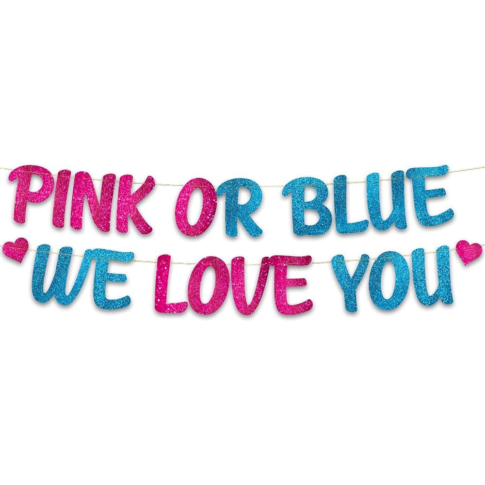 Gender Reveal Party Baby Shower Decorations - Pink or Blue We Love You Gender Reveal Banners - Pregnancy Announcement