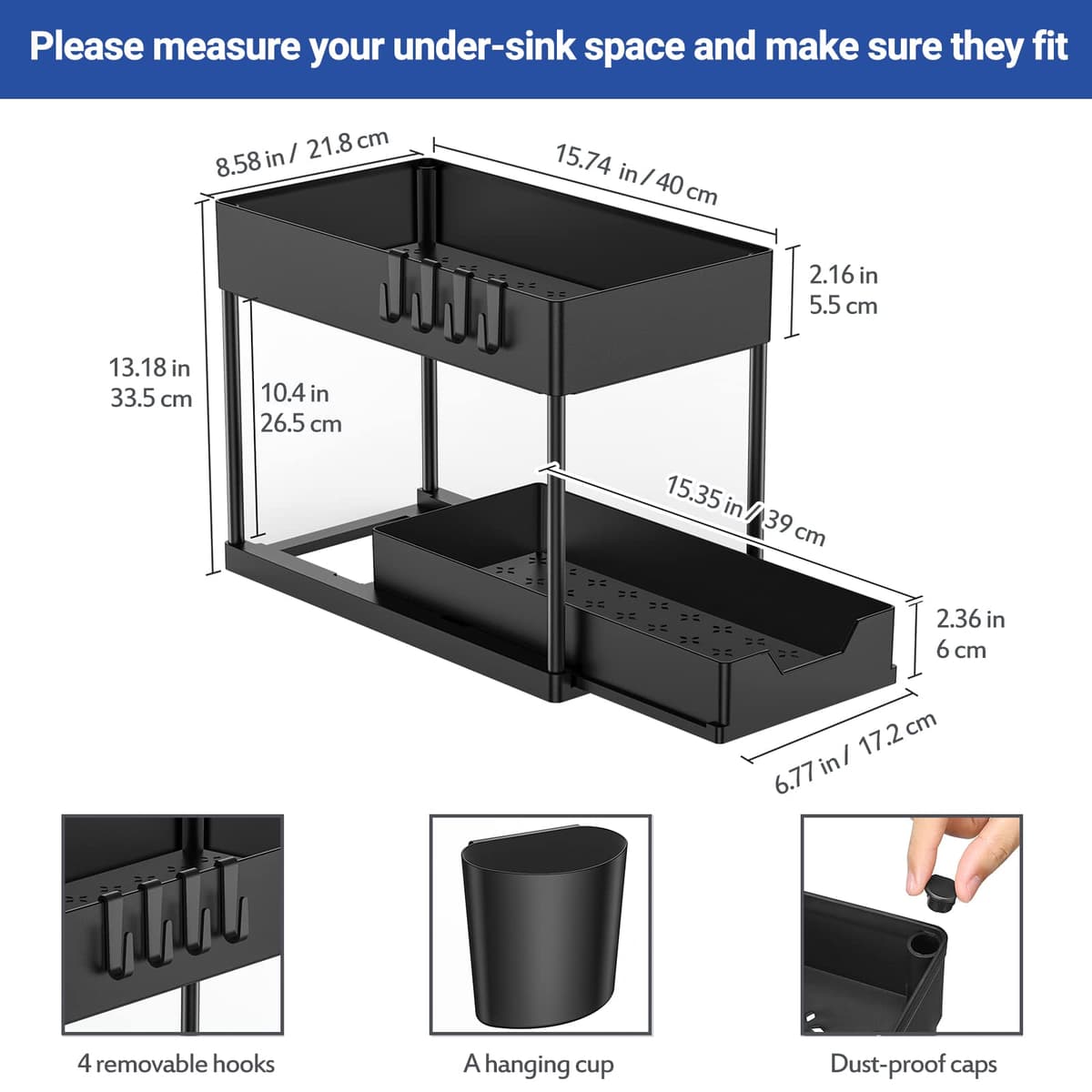 Puricon Estantería Bajo Fregadero, Estante Organizador Mueble Bajo Fregadero Cocina Lavabo -1 Unidad — view 5