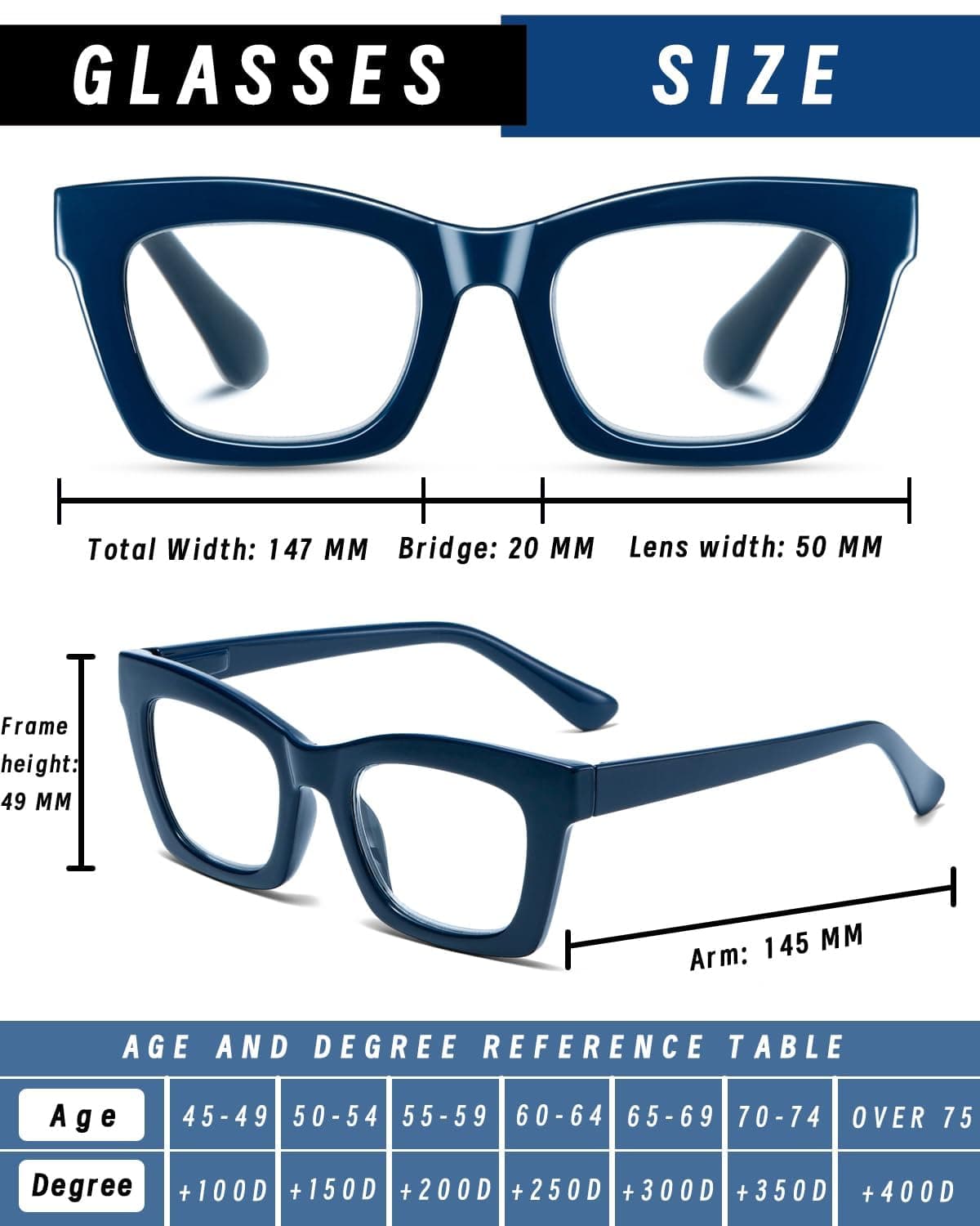 Hubeye Gafas de lectura para Mujeres de Moda Anteojos de lectura con Bisagra de resorte ultraligeras anti luz azul (Negro+Leopardo+Azul, 2.00) — view 3