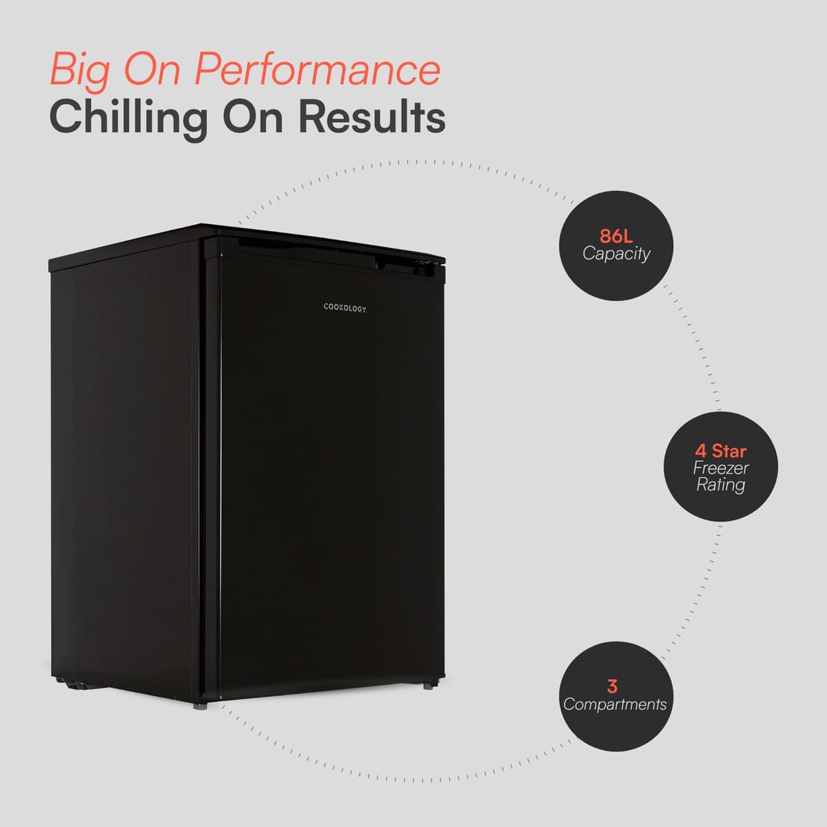 Cookology UCFZ86BK Freestanding Under Counter Freezer in Black - 55cm Width - 86 Litre Capacity - Practical Reversible Door - 3 Large Freezer Drawers - 4 Star Rating — view 3