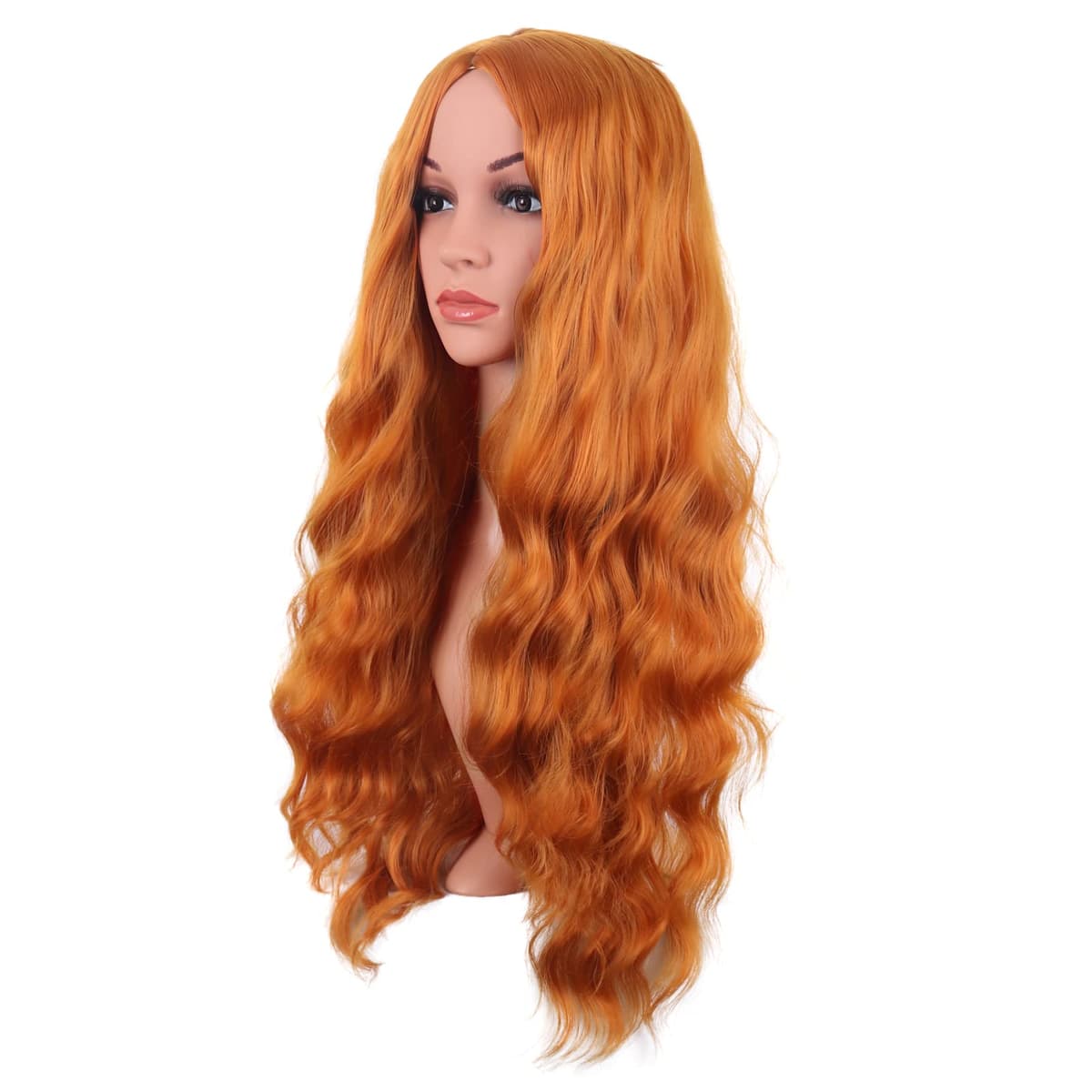MapofBeauty 28 Pulgada/70 cm Largo Wavy Pelucas Middle Part Sintética Fibras Rizo Cabello Reemplazo Peluca Para Fiesta de Cosplay Diario (Naranja) — view 2