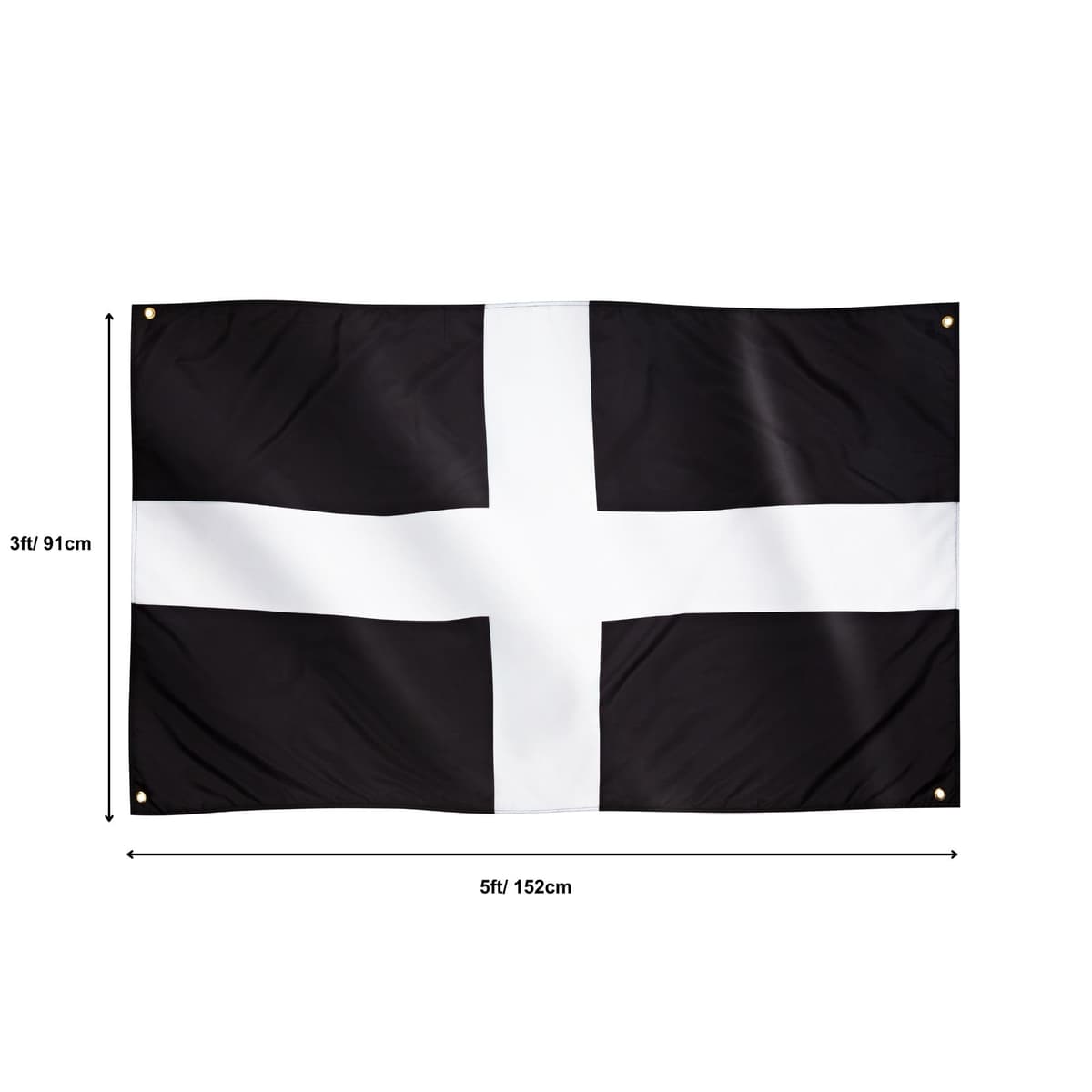 Runesol Cornwall Flag - 91x152cm, 3ft x 5ft, Cornish Flag, 4 Grommets, Eyelet in Every Corner, Premium Quality, Inside & Outside Use, Vivid Colours — view 2