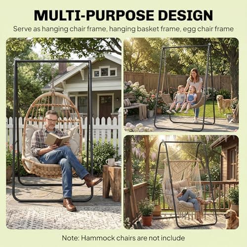 Outsunny Hanging Hammock Stand, Hammock Chair Stand A Frame Steel Heavy Duty for Hanging Hammock, Air Porch Swing for Indoor Outdoor, Max Load 330 LBS, Black (Only Construction) — view 3