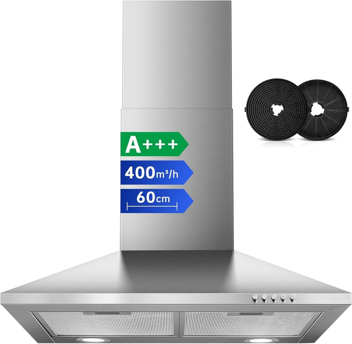 SNDOAS 60 cm Cooker Hood, Extractor Hood, Class A+++, 3-Speed Wall Mounted Range Hood, 400m³/h Extractor Fan kitchen with Carbon Filters, Black — view 10