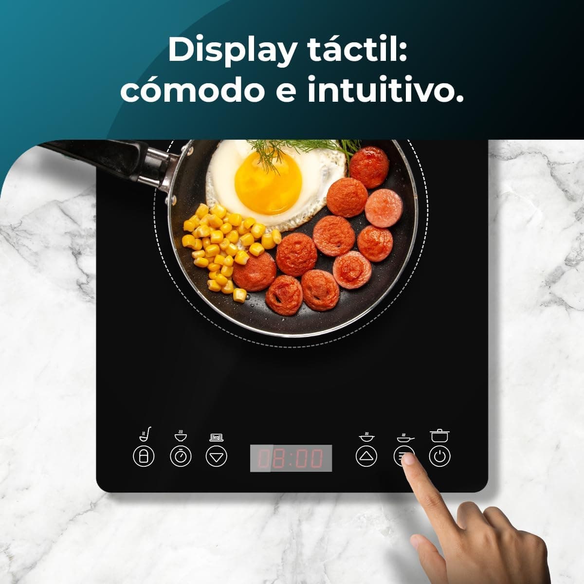 Cecotec Placa de Inducción Portátil 1 Fuego Full Magma Slim. 2000W de Potencia en 8 Niveles, Diseño en Cristal de Alta Resistencia, Display Táctil, Temporizador, Fácil Limpieza Negro | Slim — view 4