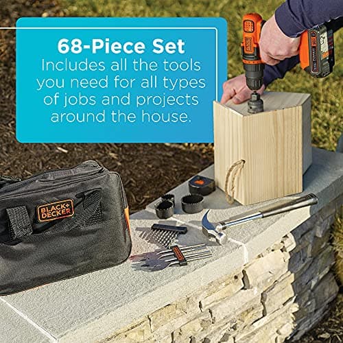 BLACK+DECKER 20V MAX 68-Piece Cordless Drill and Home Tool Project Kit with Tool Storage Bag (LDX120PK) — view 4