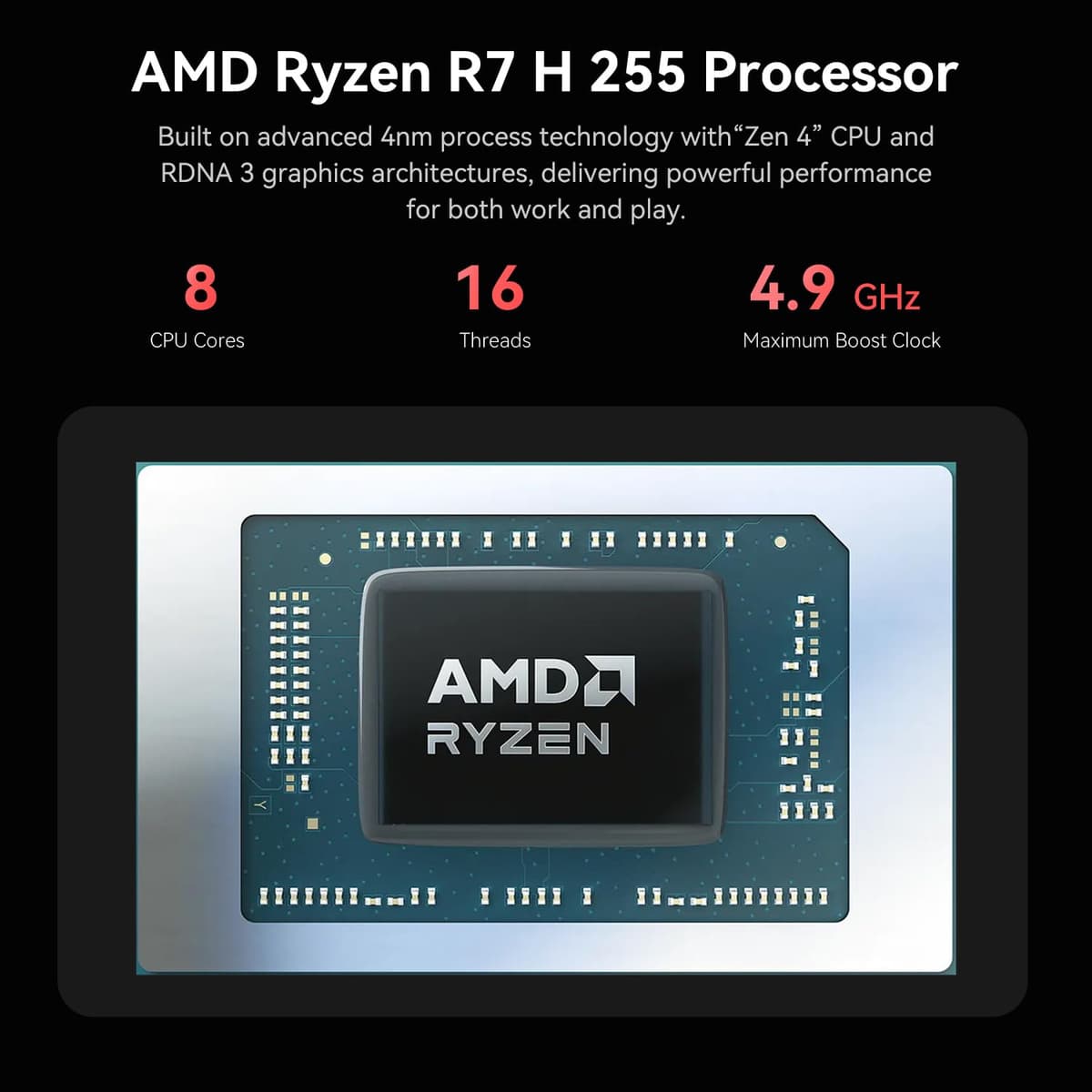 Mini PC Beelink SER9 Pro AI, AMD Ryzen 7 H 255 (8 núcleos/16 hilos, hasta 4,9 GHz), 24 GB LPDDR5X, SSD PCIe 4.0 de 2 TB, triple pantalla 4K, Wi-Fi 6/BT 5.2/LAN de 2,5 G, Openclaw preinstalado, Dual OS — view 4