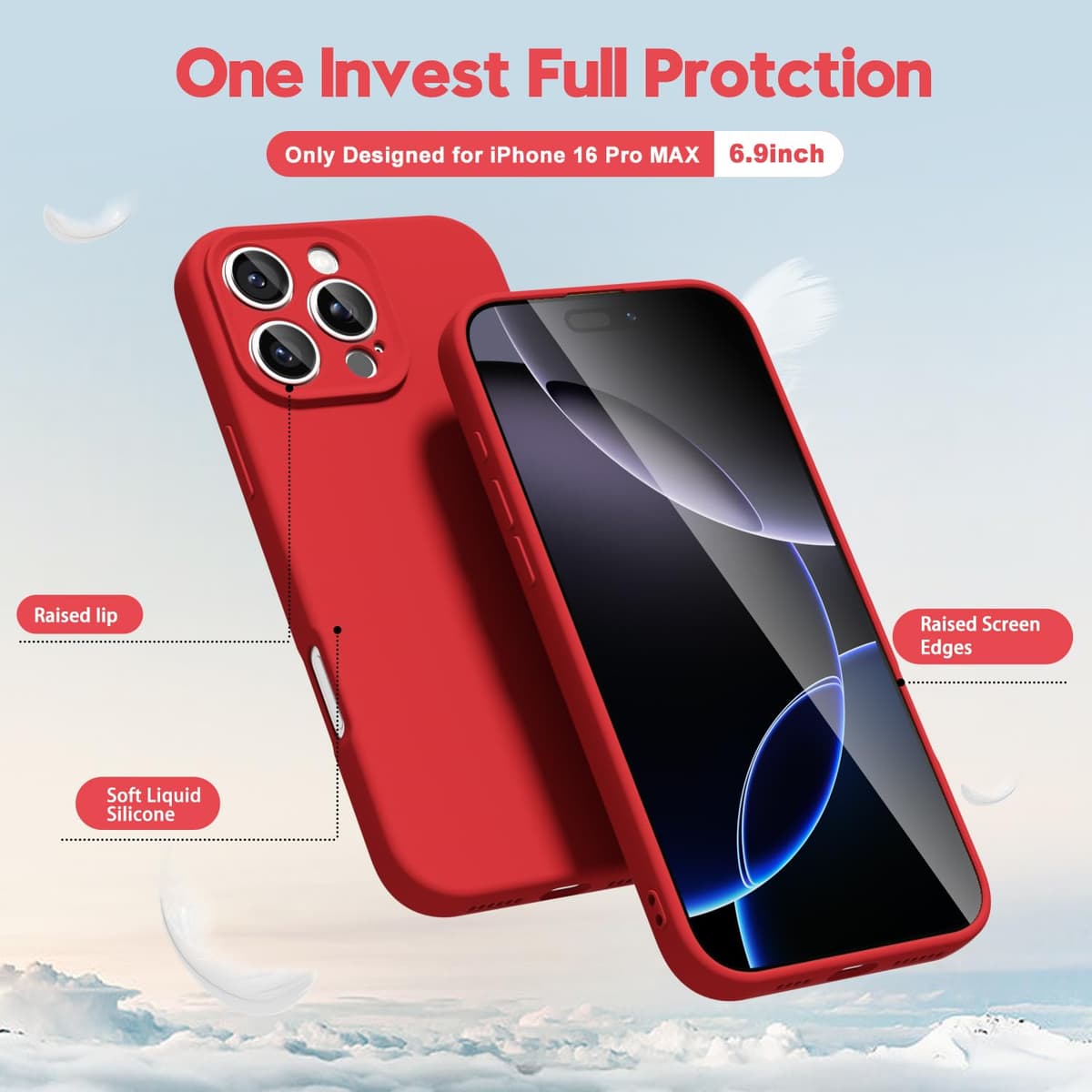 oakxco for iPhone 17 Pro Max Phone Case Liquid Silicone, Cute Thin Slim Grip Soft Rubber Gel for Women Men, Smooth Matte TPU Plain Solid Color Girly Simple Case with Camera Cover, Light Pink — view 1700
