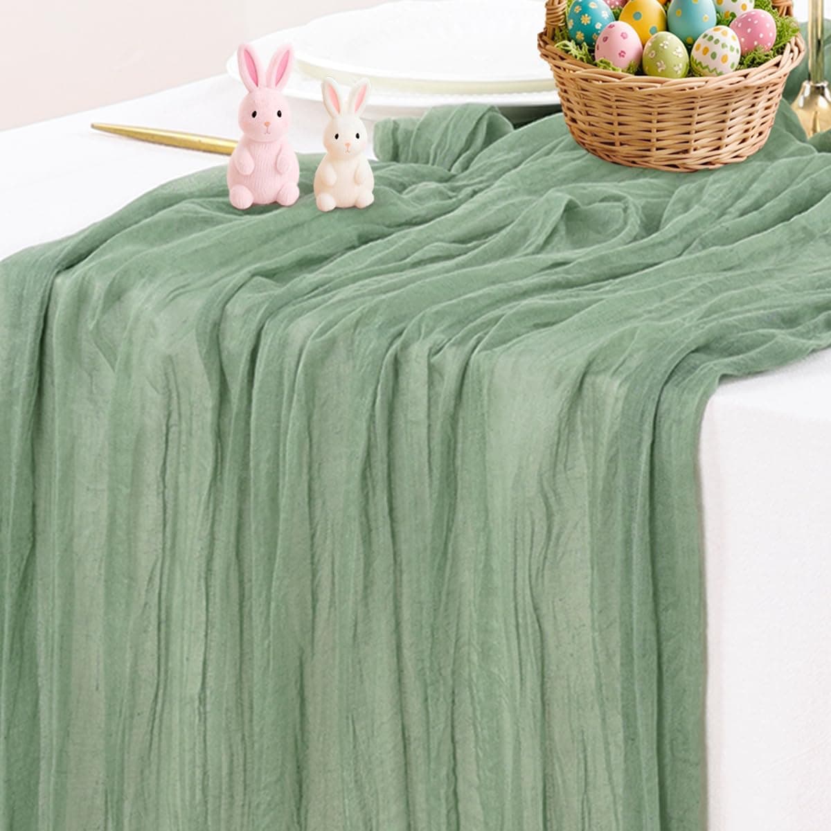 Socomi Beige Cheesecloth Table Runner Easter Spring Boho Rustic Gauze 120 inch 10FT Cheese Cloth Runner for Wedding Party Baby Shower Birthday Home Decor Holiday Decorations — view 13