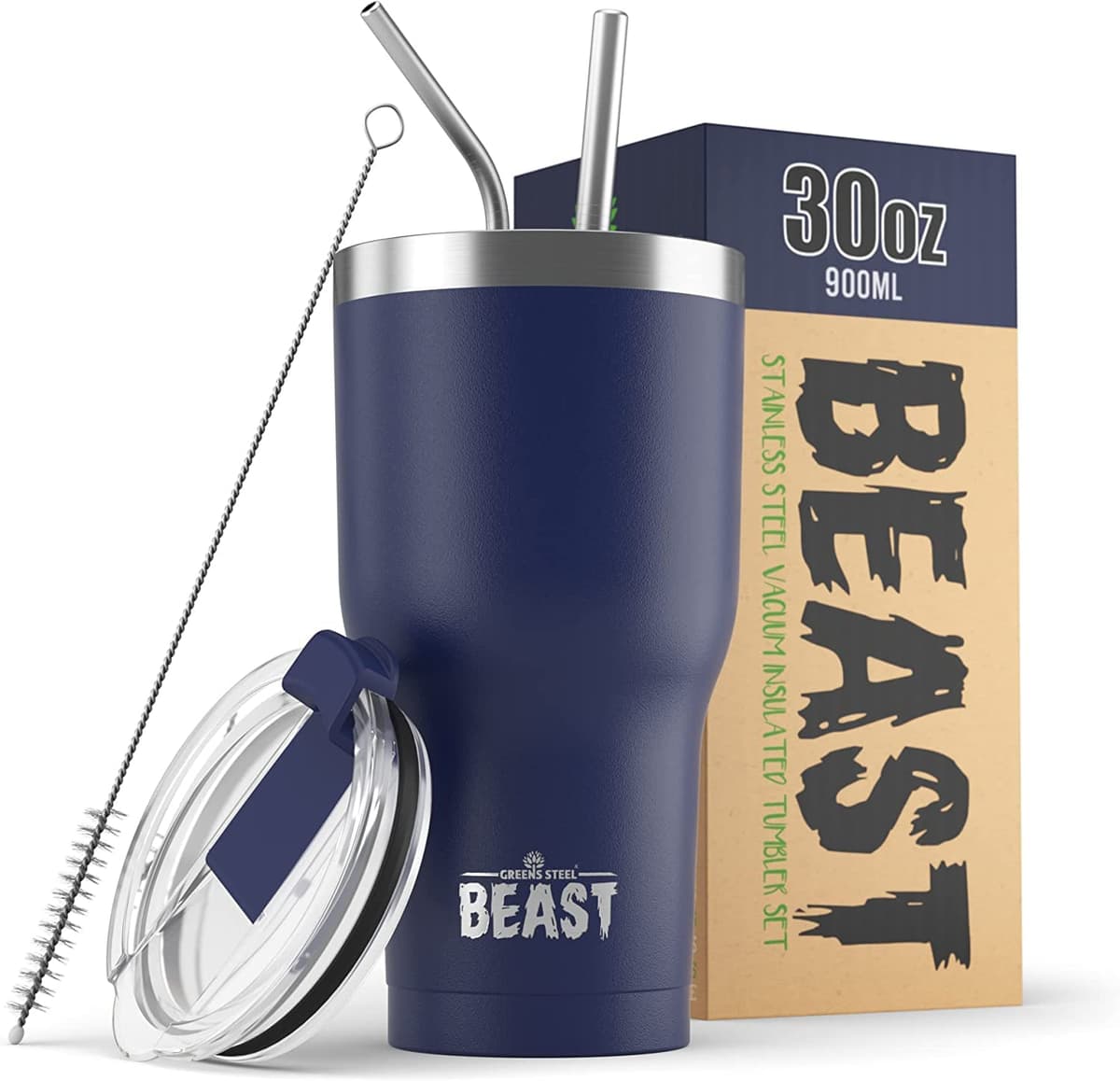 Greens Steel Beast Tumbler – 550 ml (20 oz), Coral | Vaso de acero inoxidable reutilizable con aislamiento al vacío | con 2 pajitas y cepillo de limpieza | Termo de viaje de doble pared — view 31