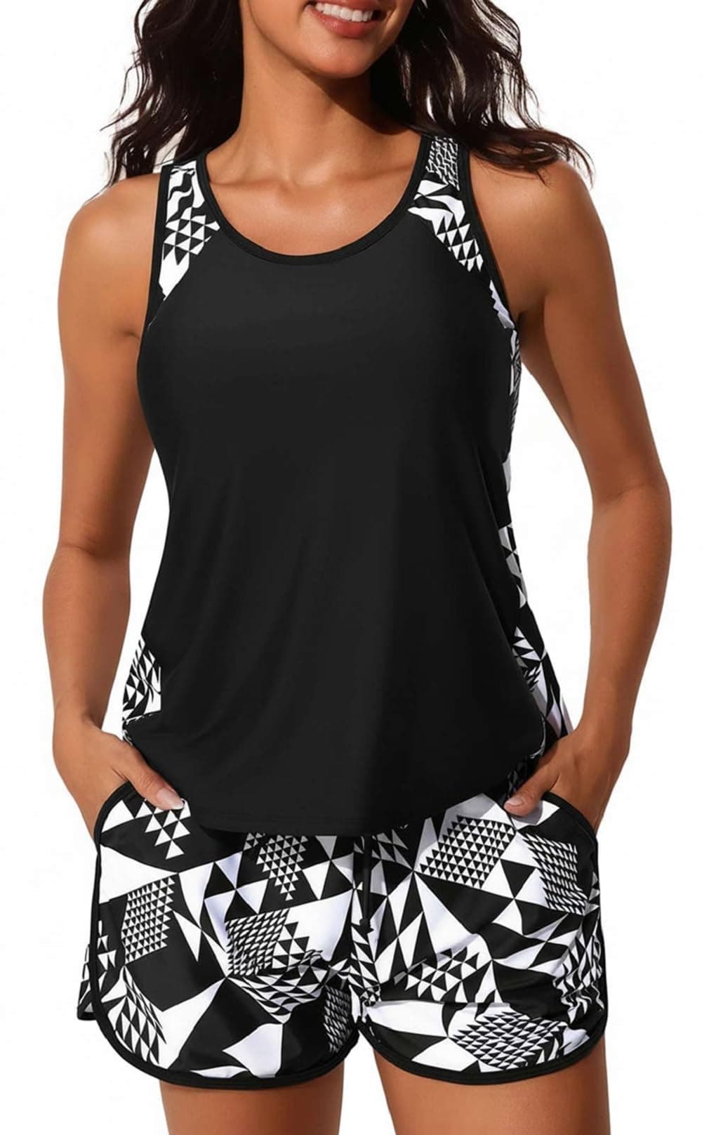 CheChury Tankinis Mujer Tallas Grandes Traje de Baño 2 Piezas Bañador Reductor Vientre Plano Bikini Push Up con Shorts Conjuntos de Tankini Sport Bañadores Dos Piezas Deportivos Mujer Natacion Playa — view 10