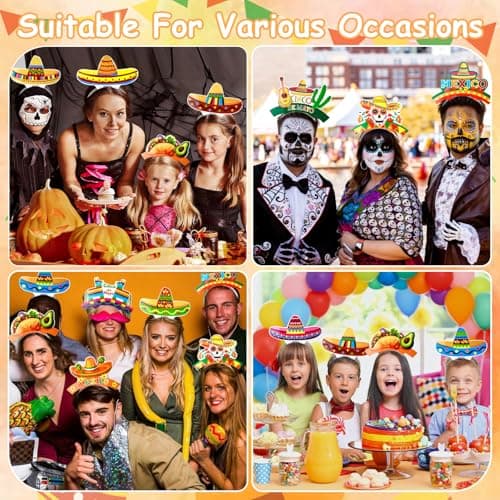 ZWLIYCHN 12Pcs Cinco de Mayo Sombrero Headbands Mexican Cardboard Headband Fiesta Head Topper for Mexican Party Supplies — view 4