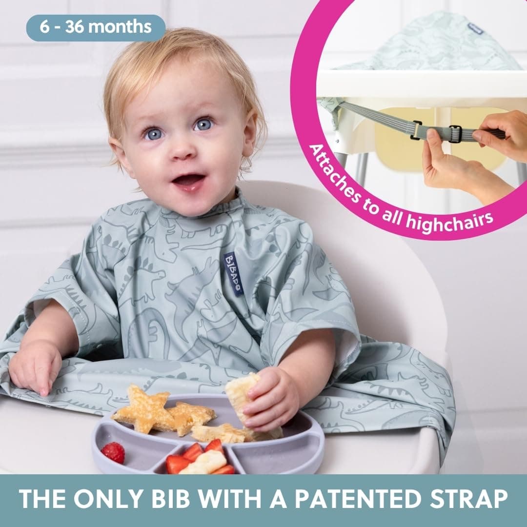 BIBaDO - Short Sleeve Baby Bibs - Babies & Toddlers 6-36 Months - Coverall Baby Weaning Bib - Easy Wipe Clean & Soft Fabric - Attach to Highchair & Tables - Waterproof - Machine Washable - Baby Gifts — view 2